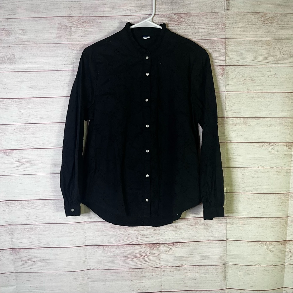 Old Navy Black Cotton Eyelet Long Sleeve Blouse Size Small
